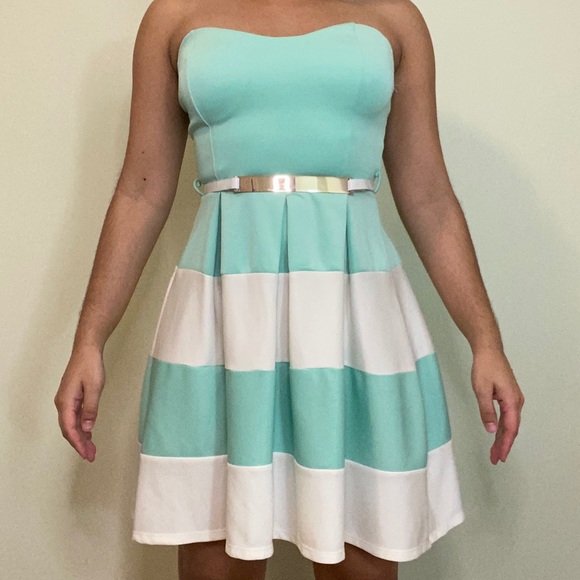 teal and white prom dresses